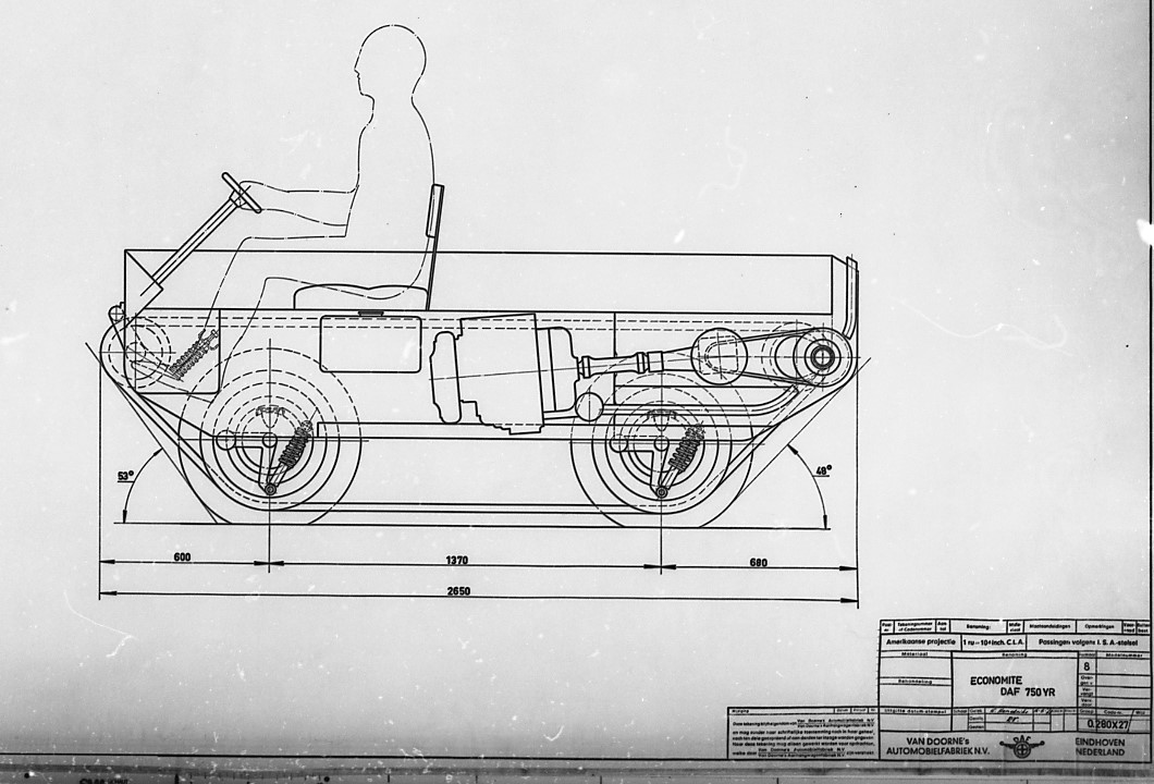 Tekening Daf 750 YR (ontwerp zijaanzicht)