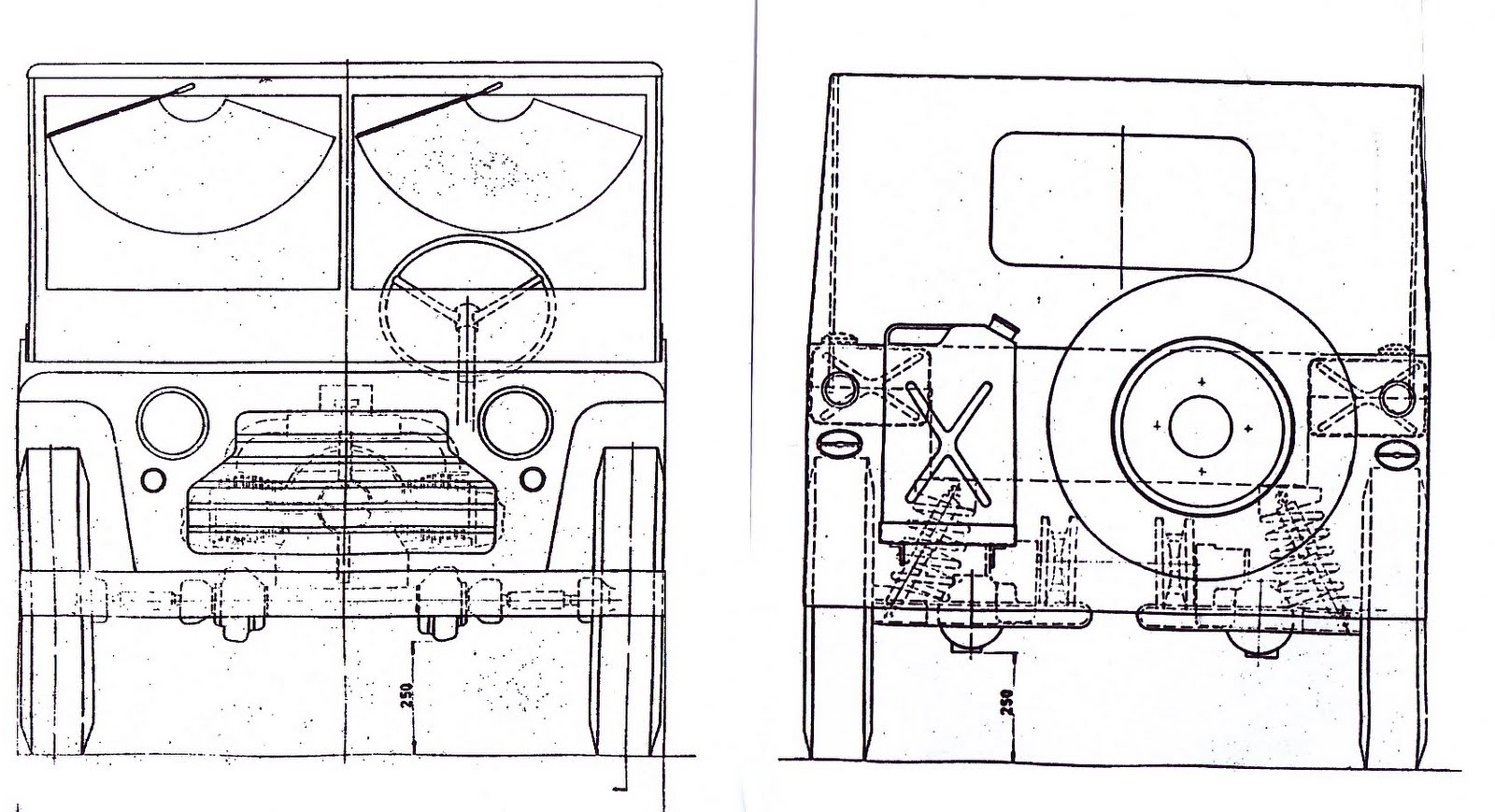 Tekening Daf 750 YR - ontwerp voor- en achterzijde